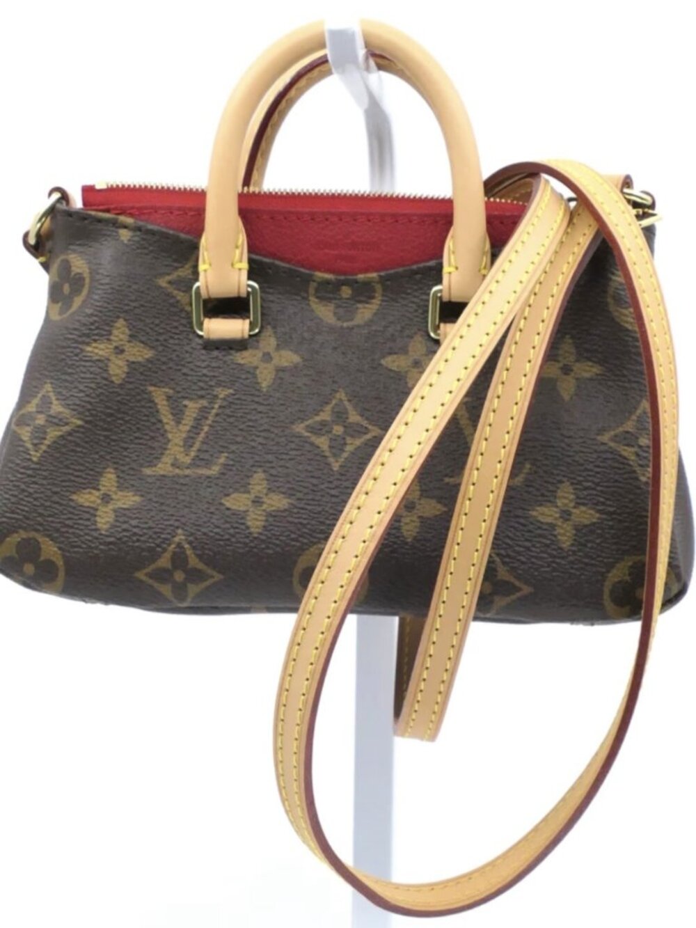 AUTH Louis Vuitton Monogram Nano Pallas Cerise Red Crossbody M61254 LIKE NEW